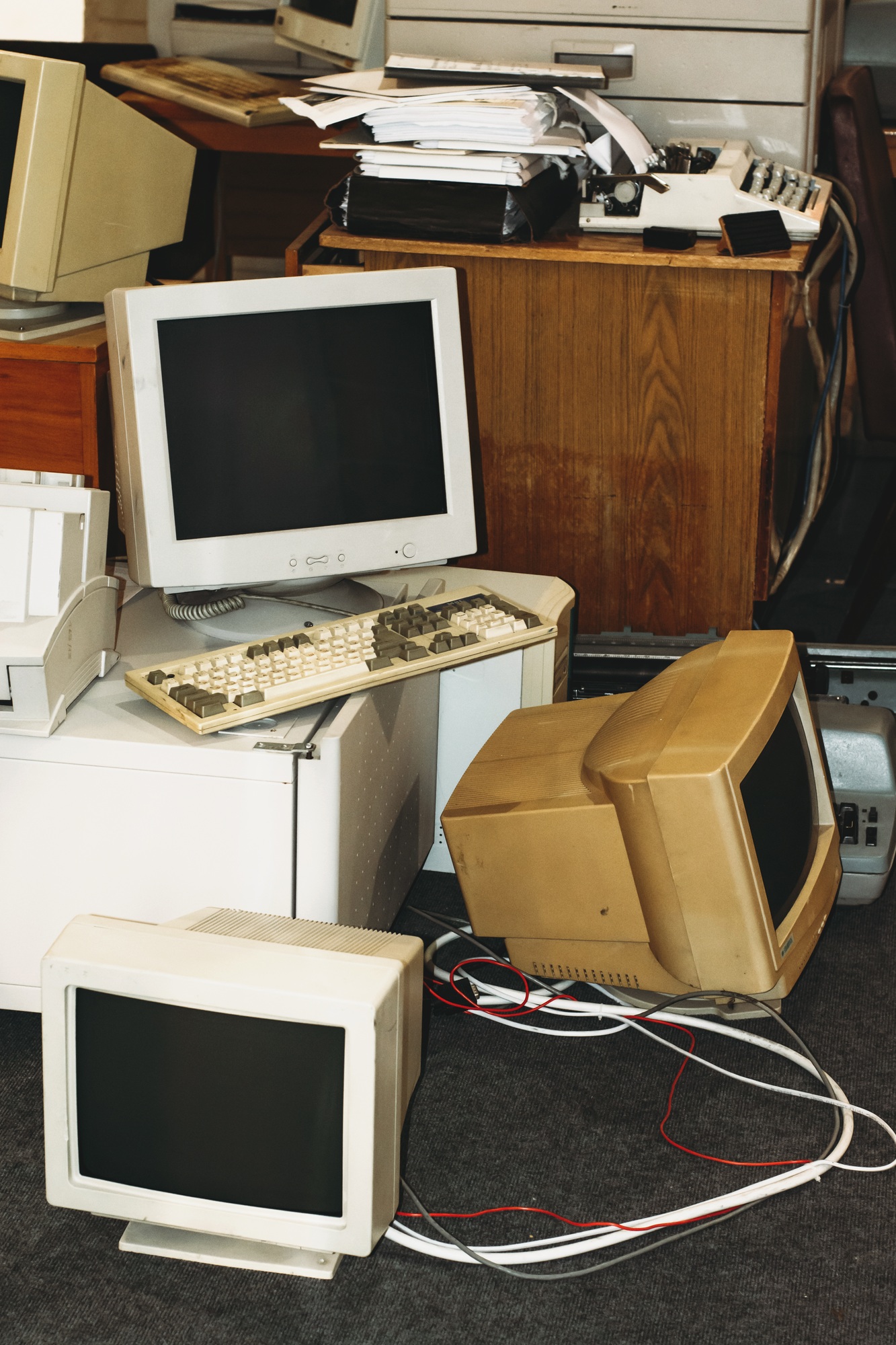 old and obsolete computers ready to recycling depot